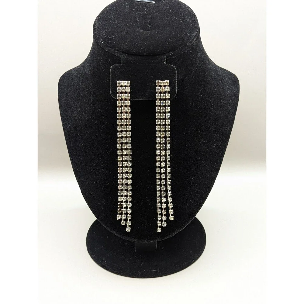Long Tassel Rhinestone Earrings